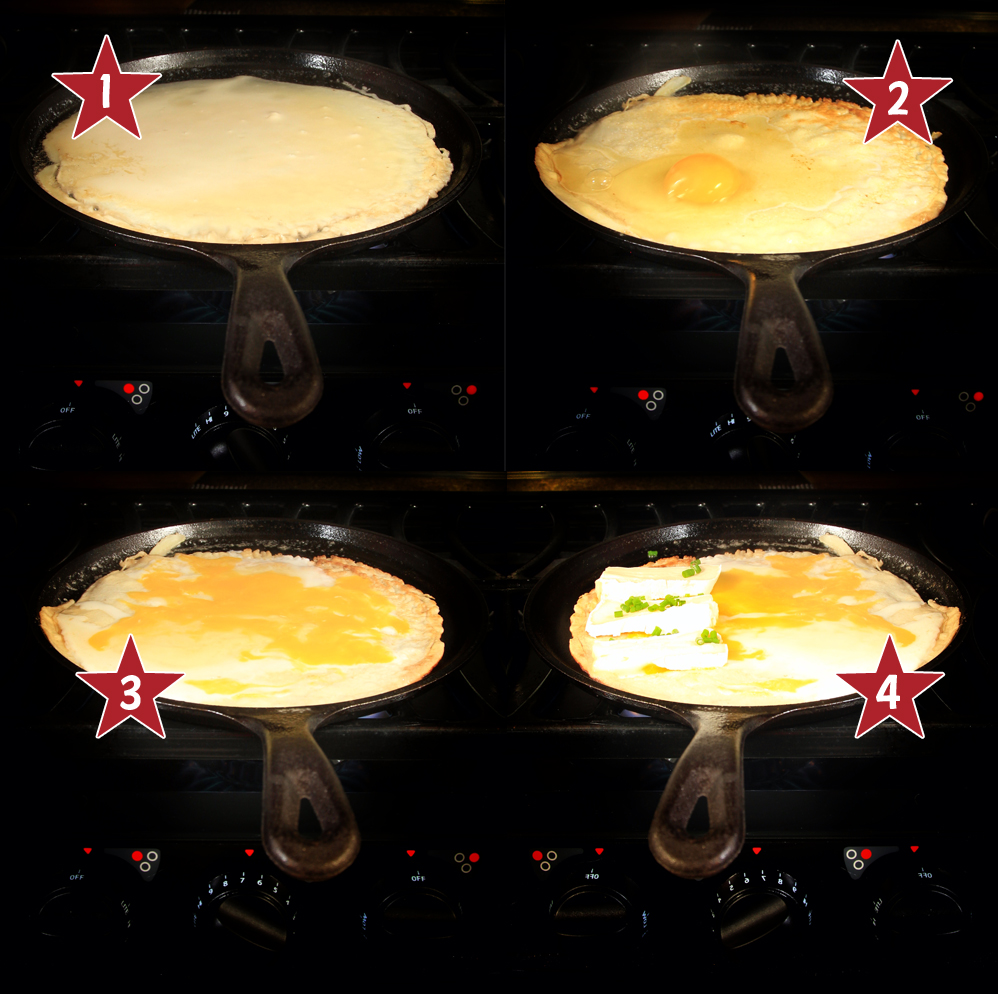 step by step crepes with egg and cheese