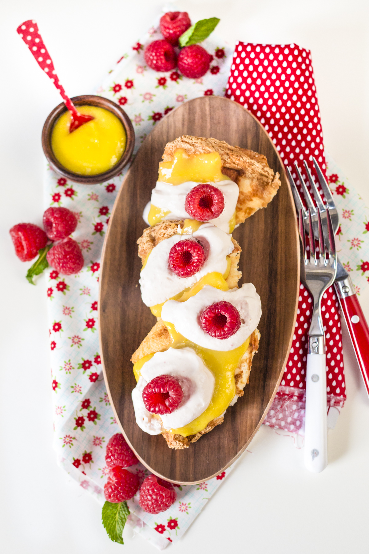 Waffled Raspberry Lemon Curd Angel Food Cake // #AirsreamKitchen #GoRVing